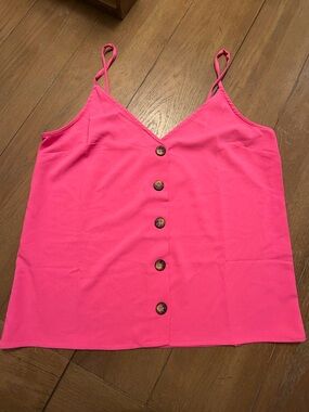 love J Hot Pink Button-Front Spaghetti Strap Camisole